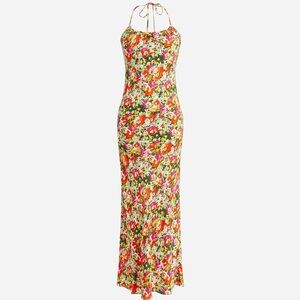 JCrew Collection Floral Maxi Dress Halter Orange Pink Long Summer JCrew Size 12